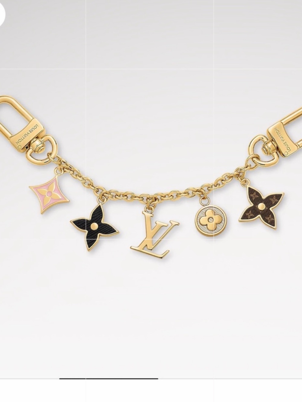 Louis Vuitton Gold-tone Monogram Charm Chain with Pink & Black Enamel